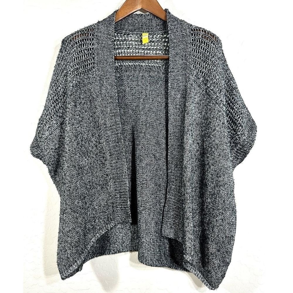 Lole Womens S/M Black White Marled Open Front Cardigan Crochet‎ Cotton Blend